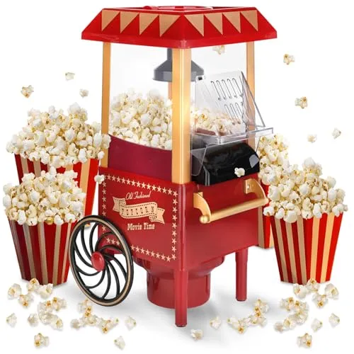 NK Popcornmaschine Retro 1.200W – Öl-freier Popcorn Maker für Zuhause