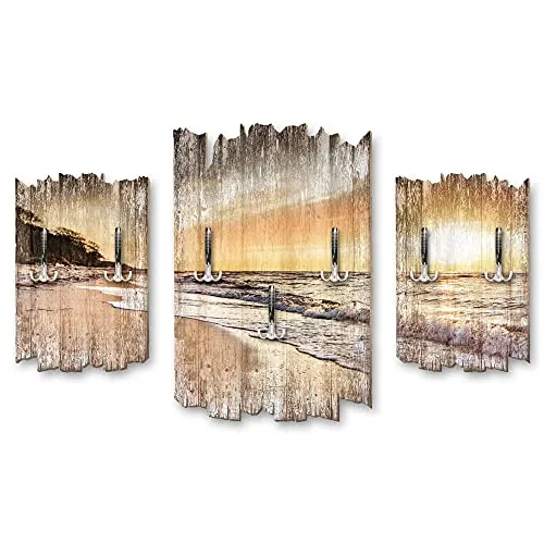 Kreative Feder 3-teilige Designer Wandgarderobe Strandspaziergang - Flurgarderobe Wandpaneele Größe 95x60cm aus MDF (Strandspaziergang)