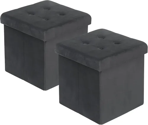 Woltu Sitzhocker 2er Set - Grau, Faltbar mit Stauraum - Sitzhocker mit abnehmbarem Deckel, gepolstert für maximalen Komfort und ideal für zusätzlichen Stauraum. Belastbarkeit bis 300 kg, perfekt für jedes Zuhause.