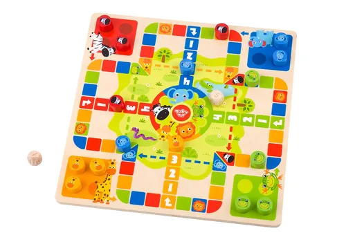 Tooky Toy 921 TY848 EA Wooden 2 in 1 Ludo/Snakes and Ladders, Multi-Coloured