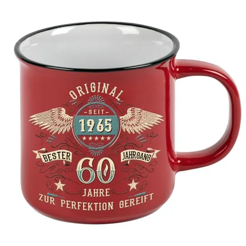 Kaffeetasse mit Reliefdruck als Geschenk zum 60. Geburtstag in rot von LOBO NEGRO