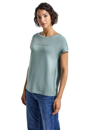 STREET ONE Damen T-Shirt Größe 36 - Arona Blau mit Glitzerdetails - Hüftbedeckendes Damen-T-Shirt aus weichem Jersey mit schimmernden Glitzer-Details. Perfekt für einen casual Look und angenehm zu tragen.