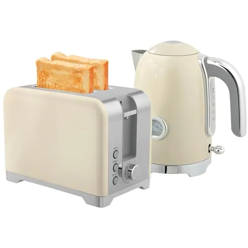 HOMCOM Wasserkocher Toaster Set 2200 W - Wasserkocher & Toaster Set mit 1,7L Edelstahl Wasserkocher und 2-Scheiben-Toaster, inklusive 7 Bräunungsstufen und sicherem Otter-Thermostat für perfektes Frühstück.