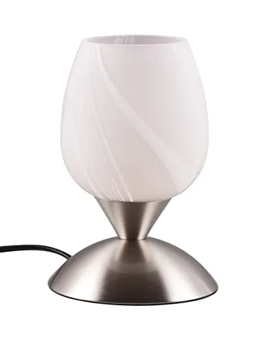 Reality Leuchten Tischleuchte Cup II R59441001 - Moderne Tischlampe in Nickel matt mit satiniertem Glas, exklusive 1x E14 Leuchtmittel. Mit praktischer On/Off Touch-Funktion für einfaches Ein- und Ausschalten.