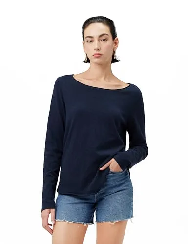 Marc O'Polo Denim Damen Langarmshirt aus Bio-Baumwolle mit U-Boot-Ausschnitt, Blau (Scandinavian Blue), XXS