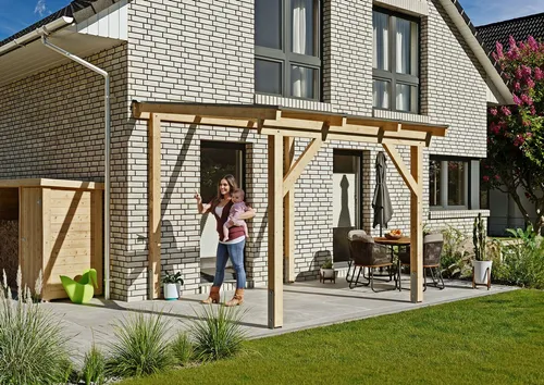 KONIFERA Terrassendach Atlas, BxT: 308,4x300 cm, Bedachung Hohlkammerplatten, Bausatz aus naturbel. Leimholz mit lichtdurchl. Polycarbonat-Pultdach