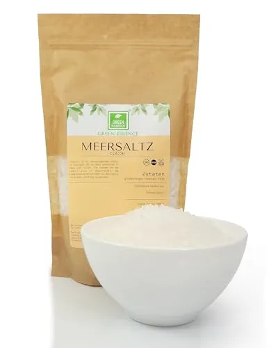 Meersalz Grob 1kg von der Grünen Essenz - Salz für die Salzmühle - Meersalz zum Würzen und Verfeinern - ohne Zusätze - Premium Qualitat - Meersalz aturbelassen und unbehandelt