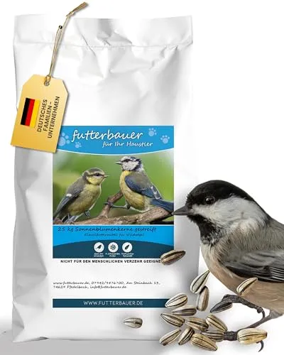 Futterbauer 25kg gestreifte Sonnenblumenkerne - Körnerfutter, 100% Naturprodukt, reich an Nährstoffen und ideal für eine Vielzahl von Wildvögeln – die perfekte Energiequelle für Ihre gefiederten Freunde.