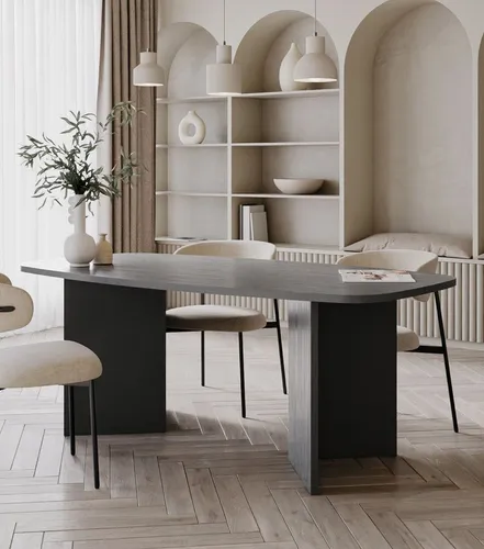 Produktbild Selsey Piano Esstisch 190 cm – Rechteckig mit abgerundeten Ecken in Holzoptik Esche Schwarzgrau