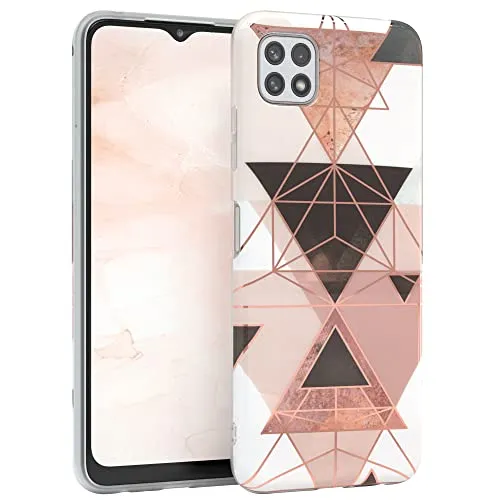 EAZY CASE Handyhülle Silikon mit Kameraschutz kompatibel mit Samsung Galaxy A22 5G, im Geometrie Design, Geometrie Motiv Hülle, Ultra dünn, Slimcover, Silikonhülle, Backcover, Rosa Braun