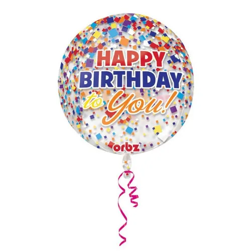FOLIENBALLON ORBZ - HAPPY BIRTHDAY-KONFETTI DEKO PARTY 38 x 40 cm NEU OVP