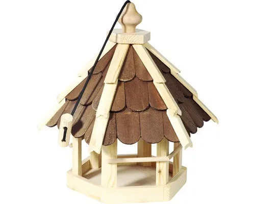 Vogelfutterhaus mit braunem Dach 33x29x36 cm - Vogelhäuser aus robustem Holz, ideal für die Fütterung von Wildvögeln und ein schöner Blickfang im Garten.