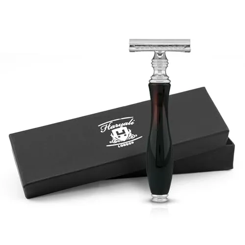 Haryali London Zweischneidiger Rasierhobel für Damen und Herren - Nachhaltige Doppelkante - Holz - Ergonomisches Design - Wiederverwendbar - Passend für alle DE-Klingen (Rot & Schwarz)