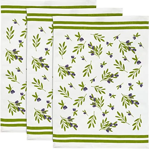 Erwin Müller Geschirrtuch, Küchentuch, Trockentuch im 3er-Pack mit Druckmotiv Oliven Größe 50x70 cm - strapazierfähig, saugstark, 100% Baumwolle