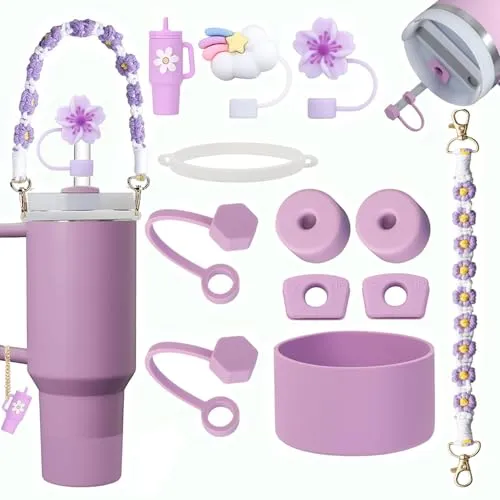 Stück Stanley Cup Zubehör, 6 Auslaufschutz Silikonstopfen, 2 Stück Strohhalm Abdeckung, 1 Anhänger Zubehör, 1 Becherring 1 Wasserflaschen Band,1 Silikonhülle für Stanley Cup 1,2 l und 850 ml 12