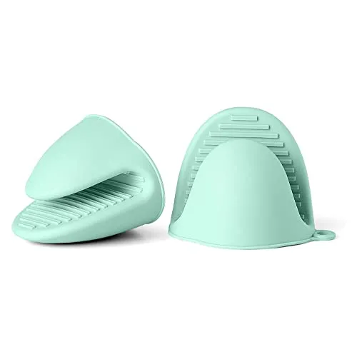 Ofenhandschuhe Hitzebestaendig Verdicken, 2 STK Silikon Hitzebeständige Handschuhe Backofen Topfhandschuhe Hitzebeständig Topflappen Handschuh für Backen Kochen BBQ (Mintgrün)