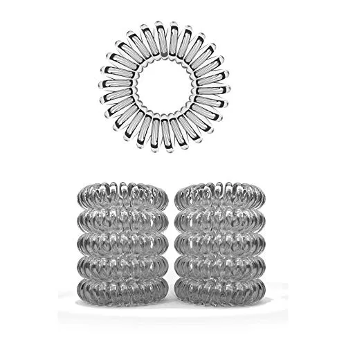 10er Set Spiral Haargummi - Haargummis für weniger Spliss und gebrochene Haare - Haargummi Spirale für feine Haarpartien - Telefonkabel Spiralhaargummi, transparent, 3,5 cm