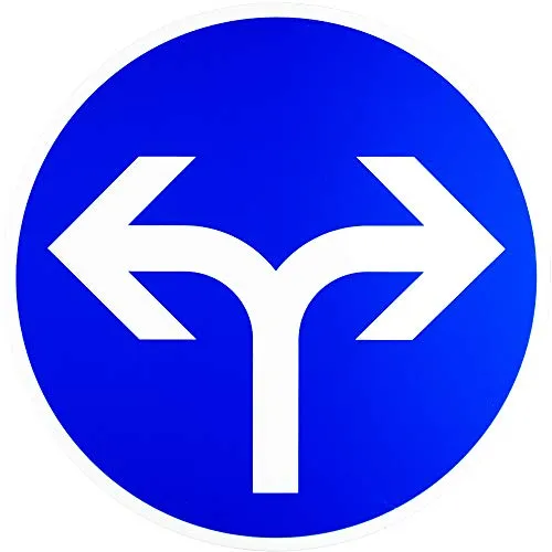 ORIGINAL Verkehrszeichen 214-30 * Vorgeschriebene Fahrtrichtung rechts oder links * Verkehrsschild Schild Strassenschild Schilder StVO Gebotsschild Straßenzeichen RAL Gütezeichen blau Pfeil weiss