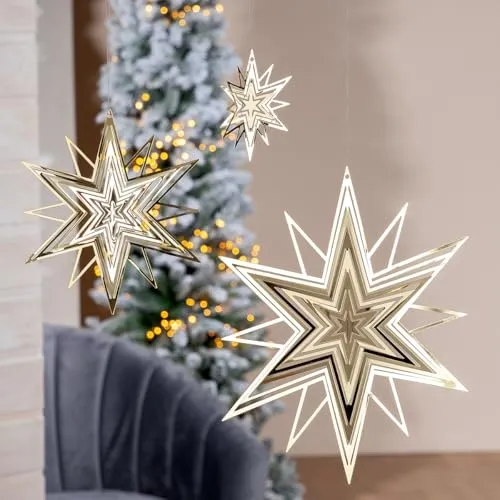 GILDE Deko Hänger, Stern, 3D Stern, Metall, goldfarben, B. 13 cm, H. 15 cm