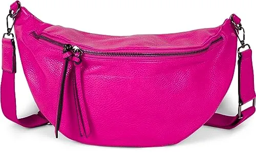 styleBREAKER Damen Halbmond Crossbody Schultertasche - Pink - Modische Damen-Schultertasche aus hochwertigem Kunstleder mit abnehmbarem, verstellbarem Schultergurt. Vielseitig tragbar als Umhängetasche oder Crossbag. Maße: 37 x 17 x 10 cm.