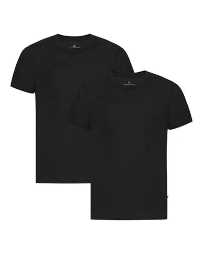 DANISH ENDURANCE 100% Merino T-Shirt Herren, Atmungsaktives Unterhemd, 1er oder 2er Pack, Schwarz, XXL