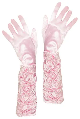 Das Kostümland Prinzessin Handschuhe mit Raffung und Perlen - Rosa - Zubehör Satin Gloves Princess Show Tänzerin Flapper Girl Diva Abendkleid Kostüm Karneval Junggesellenabschied Mottoparty Tanzshow