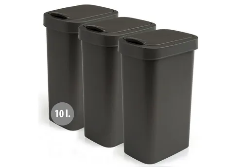 Hausfelder Mülleimer Abfalleimer 10 Liter mit Klapp.Schwingdeckell, 3er Set, 3x10 l, Made in Germany, mit Klapp- und Schwingdeckel, robuste Konstruktion