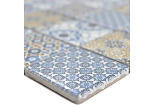 Mosafil Mosaikfliesen Keramik Mosaikfliesen Daymion Retrooptik 47, Keramik 29.700x29.700, braun-blau, Verlegefertig auf ein Netz geklebt - Frostsicher - Wasserfest