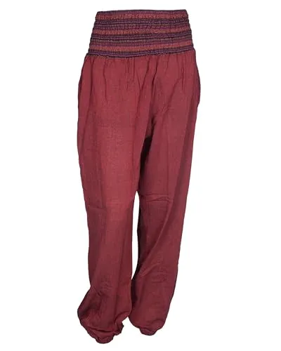 Vishes - Alternative Bekleidung - Leichte Damen Chino Haremshose mit dehnbarem Bund Taschen dunkelrot