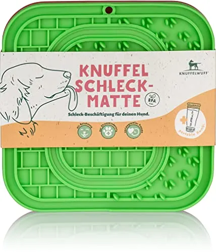 Knuffelwuff Schleckmatte Doppelpack mit Saugnapf - Anti Rutsch Leckmatte Hund aus Silikon - BPA-frei - 2 Stück - Leicht zu reinigen und Spülmaschinenfest - Slow Feeder für Hundeleckerli Snack