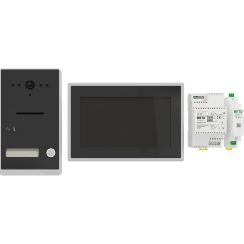 Ritto Video Einfamilienhaus-Set Anthrazitgrau, AP RGE2092150 - Haus-Alarmanlagen mit hochwertiger TwinBus IP-Technologie und 7 Zoll Touchscreen für einfache Kommunikation und mobile Erreichbarkeit über WLAN.