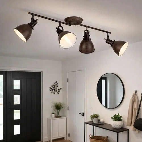 Rostfarbene Deckenleuchte mit schwenkbaren Spots, 80 cm - Moderne Deckenleuchte aus Metall mit 4 schwenkbaren LED-Spots für individuelle Lichtgestaltung. Diese energieeffiziente Lampe sorgt für warmweißes Licht und schont Ihren Geldbeutel.