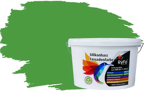 RyFo Colors Fassadenfarbe Silikonharz Fassadenfarbe Gelbgrün 10l, 1 L ca. 6 m², Wasserabweisend, diffusionsfähig, schützt vor Schmutz, Algen, Pilzen