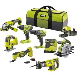 Ryobi 18 V ONE+ Combo Kit - 8-teiliges Set mit praktischer Tasche, inkl. Akkus und Schnelladegerät, vielseitig einsetzbar für Heimwerkerprojekte