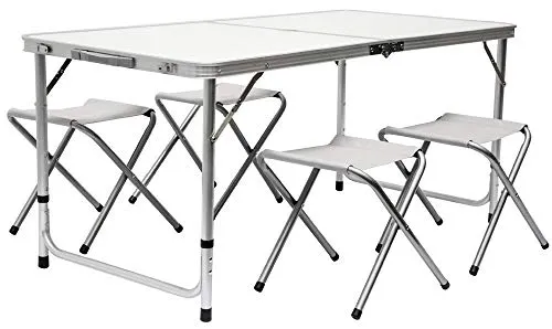 Klappbarer höhenverstellbarer Campingtisch 120x60x70cm - Camping-Möbel: Praktisch klappbar und höhenverstellbar, ideal für Camping, Picknick und Grillen. Mit Tragegriff für mühelosen Transport.