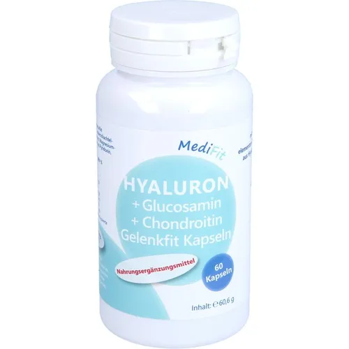Hyaluron + Glucosamin + Chondroitin Gelenkfit 60 ST - Arzneimittel zur Unterstützung der Gelenkgesundheit mit einer einzigartigen Kombination aus Hyaluronsäure, Glucosamin und Chondroitin. Ideal für aktive Menschen, die ihre Gelenke schützen möchten.