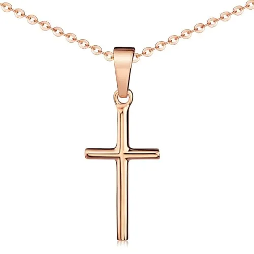 MATERIA Kreuz Kette Anhänger Rosegold - Eleganter Damenschmuck - Anhänger aus 925 Sterling Silber, rosévergoldet und anlaufgeschützt. Ideal als Geschenk zur Konfirmation oder Taufe, inklusive verstellbarer Kette.