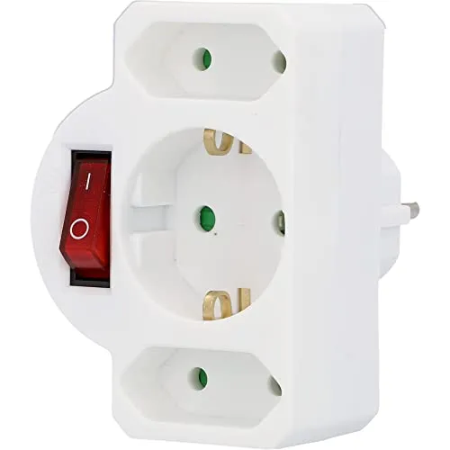 Unitec Zwischenstecker mit 1x Schuko und 2x Euro Schalter, mit beleuchtetem Schalter, weiß, lose