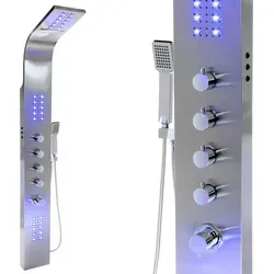 Edelstahl Duschpaneel LED 9997+ mit Multifunktionsregler in weiß von Steinkirch