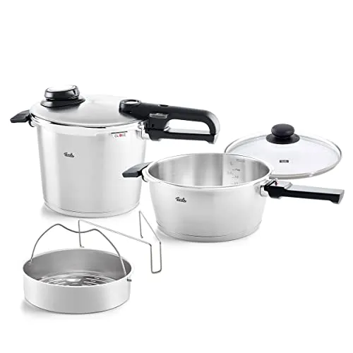 Fissler Vitavit® premium Schnellkochtopf-Set, 5-teilig - Hochwertige Edelstahl Kochtöpfe mit Verriegelungsanzeige und einstellbarem Abdampfen für sicheres und schnelles Kochen. Ideal für alle Herdarten – Made in Germany.