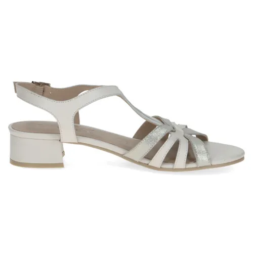 Caprice Sandalen Leder Riemchensandalette in Silber und Weiß - Größe 38 EU - Wanderschuhe mit 4 cm Blockabsatz aus hochwertigem Leder und bequemer Gummi-Laufsohle, ideal für entspannte Sommertage.