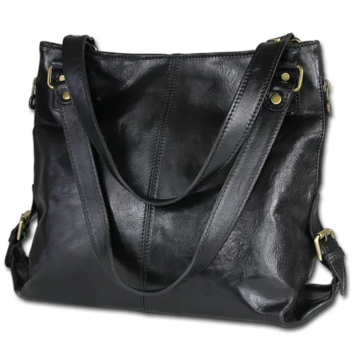 Toscanto Damen Schultertasche aus echtem Leder - Elegante Schultertasche im Querformat aus hochwertigem, glattem Leder. Ideal für den täglichen Gebrauch mit viel Platz (40 cm Breite) für alle Essentials.