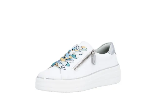 Remonte Damen Sneaker D1C06 – Stilvoller Komfort in Weiß - Elegante Damen Sneaker aus hochwertigem Leder mit bunten Schnürsenkeln. Der praktische Reißverschluss und die rutschfeste Sohle sorgen für Komfort und Sicherheit im Alltag.