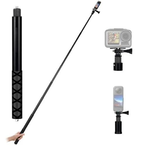 Zaxiva 150cm Invisible Selfie Stick Aluminium, Dehnbarer Verlängerungsstab für Insta360, für GoPro, DJI, Action Kamera, Im Freien Sport Handstange mit Zubehör, Bergsteigerschnalle, 1/4 Schraube