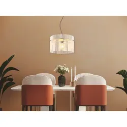 LED Retro Hängelampe Gold Ø40cm – Stilvolle Deckenleuchte - Elegante einflammige Pendelleuchte mit transparenten Glasstäben und goldenem Metall. Ideal für Esstische, dimmbar in 3 Stufen für eine gemütliche Atmosphäre.