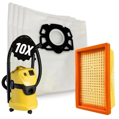Maxorado 10x Staubsaugerbeutel + 1 Filter für Kärcher KFI 487 Ersatz Beutel MV4 MV5 MV6 WD4 WD5 WD6 KWD6 KWD5 KNT4 2.863-006.0 Nass- und Trockensauger Vliesfilterbeutel