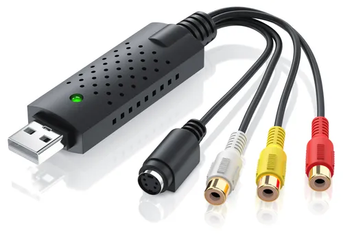 CSL USB 2.0 Video Grabber, Audio Video Konverter zum Digitalisieren von VHS, S-Video und Composite auf USB-A, PAL und NTSC, inklusive PotPlayer Software, schwarz