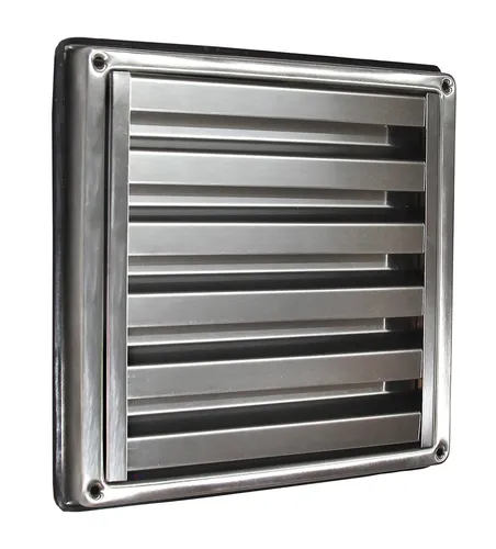 Edelstahl V2A Zuluft Abluftgitter LG-185 SMF - Lüftungsgitter 185 x 185 mm mit integriertem Fliegengitter für optimalen Insektenschutz, aus robustem Edelstahl V2A gefertigt und ideal für den Einsatz in Wohnräumen.