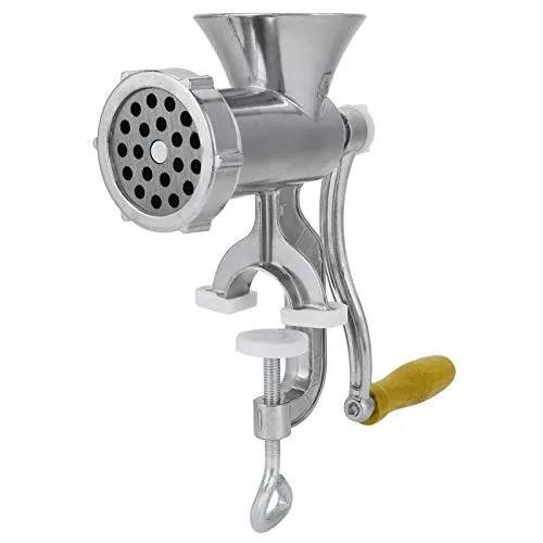Aluminium Manueller Fleischwolf Rotary Meat Grinder mit Wurstfüllrohr und 6.2cm Lochscheiben Fleischmühle Schleifmaschine für Hackfleisch, Spritzgebäck, 13x22cm