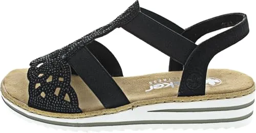 Rieker V064600 V06 Damenschuhe Sandalen Flach Schwarz in schwarz von Rieker
